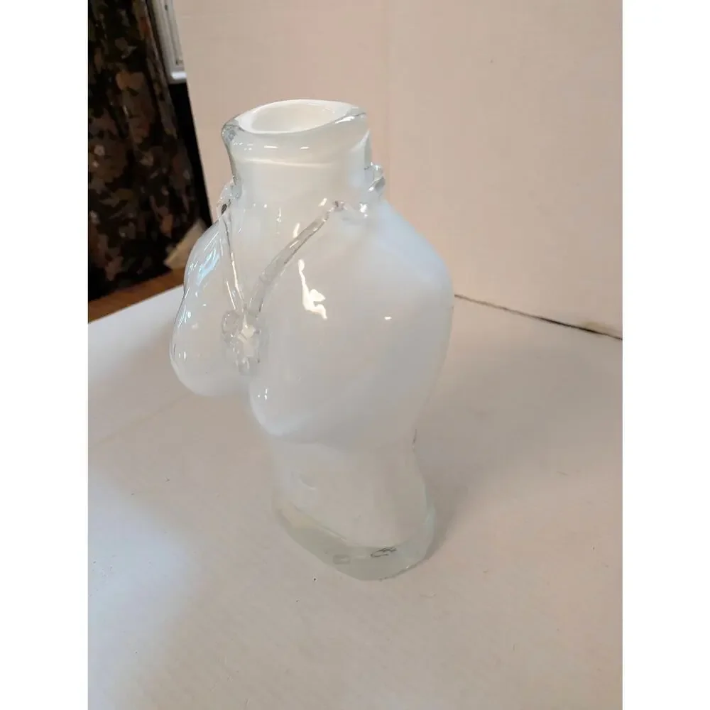 Vintage Y2K Frosted Glass Female Bust Torso Vase Clear Necklace Statue 10
